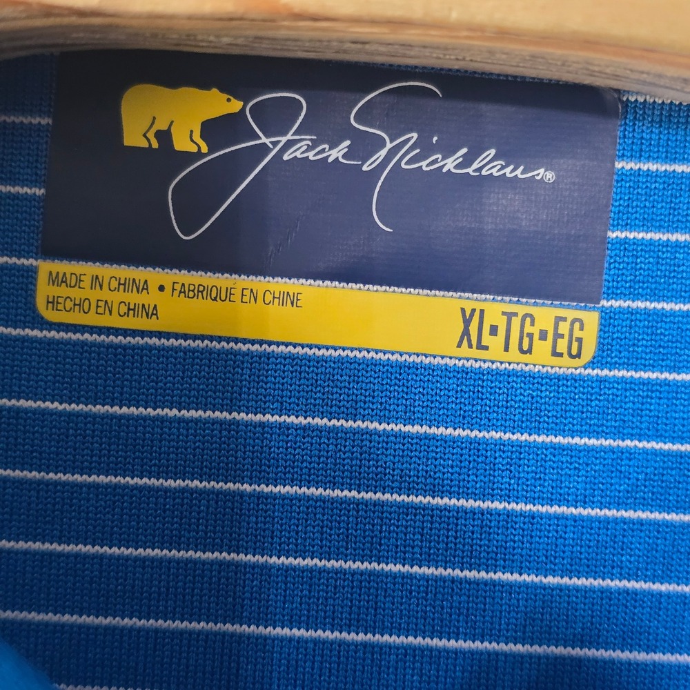 Jack Nicklaus Mens Polo Shirt Blue White Stripe Golf Performance XL TG EG - Picture 4 of 9